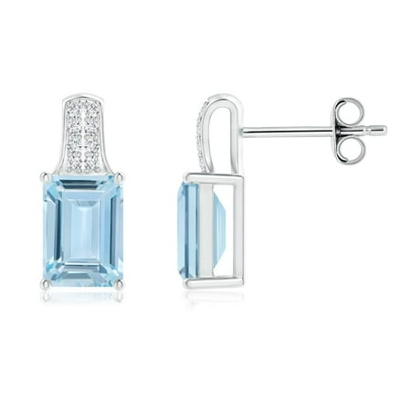Angara Holiday Emerald Cut Aquamarine Studs With Diamond This On Opens A Dialog That Displays Additional Images For Product With The Option To Zoom In Or Out