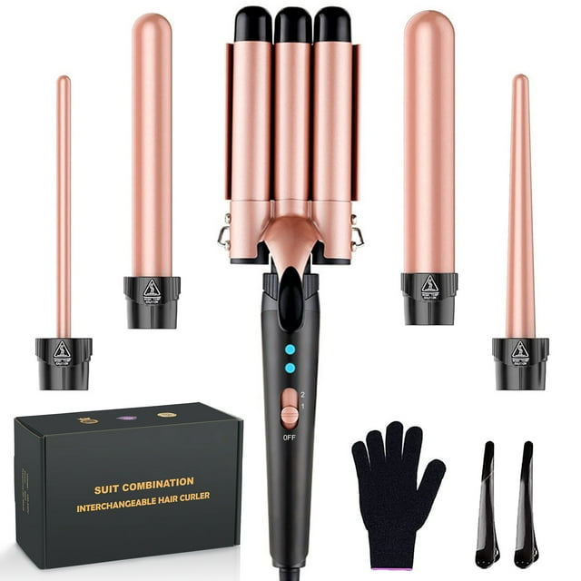 5 in 1 Hair Waver Curling Iron,3 Barrel Hair Crimper with Fast Heating Up