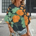 thumbnail image 3 of Nasturtiums On Navy Women's V-Neck Blouse With 3/4 Ruffled Bell Sleeves Casual Top Ladies Blouses, 3 of 7