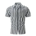 thumbnail image 2 of Mens Shirts Short Sleeve Striped Beach Casual Lapel Button Down Summer Shirt Black L, 2 of 7