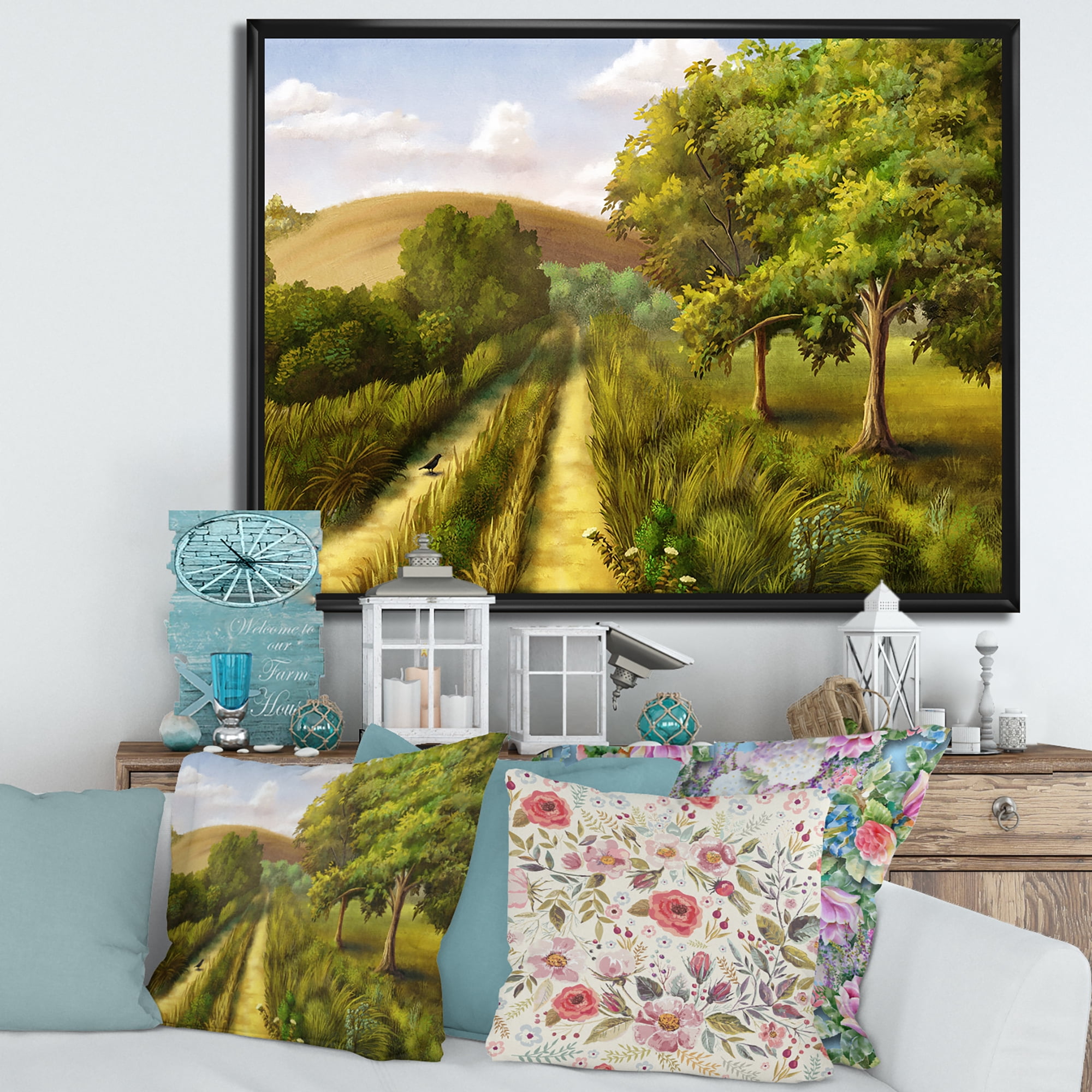 Designart 'Vital Country Road During Summer' Traditional Framed Canvas Wall Art Print