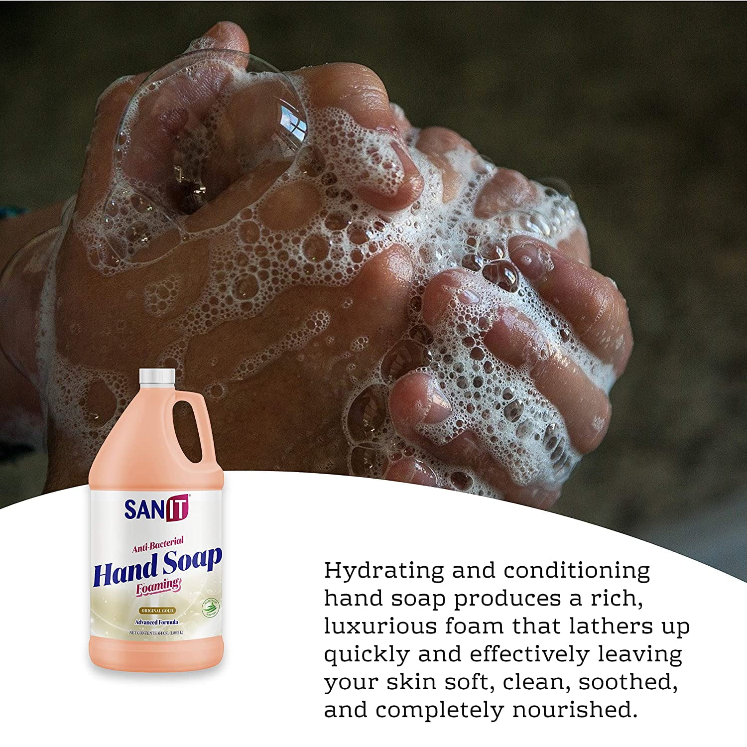 Sanit Antibacterial Foaming Hand Soap Refill - Advanced Formula with Aloe Vera and Moisturizers - All-Natural Moisturizing Hand Wash - Made in USA, Original Gold, 1 Gallon