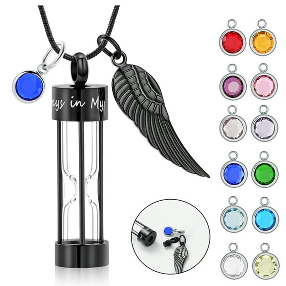 Hourglass Urn Necklace for Ashes - Timeless Memorial Ashes Pendant with 12 Birthstones Container Glass Container Cremation Urn Necklace for Human / Pet