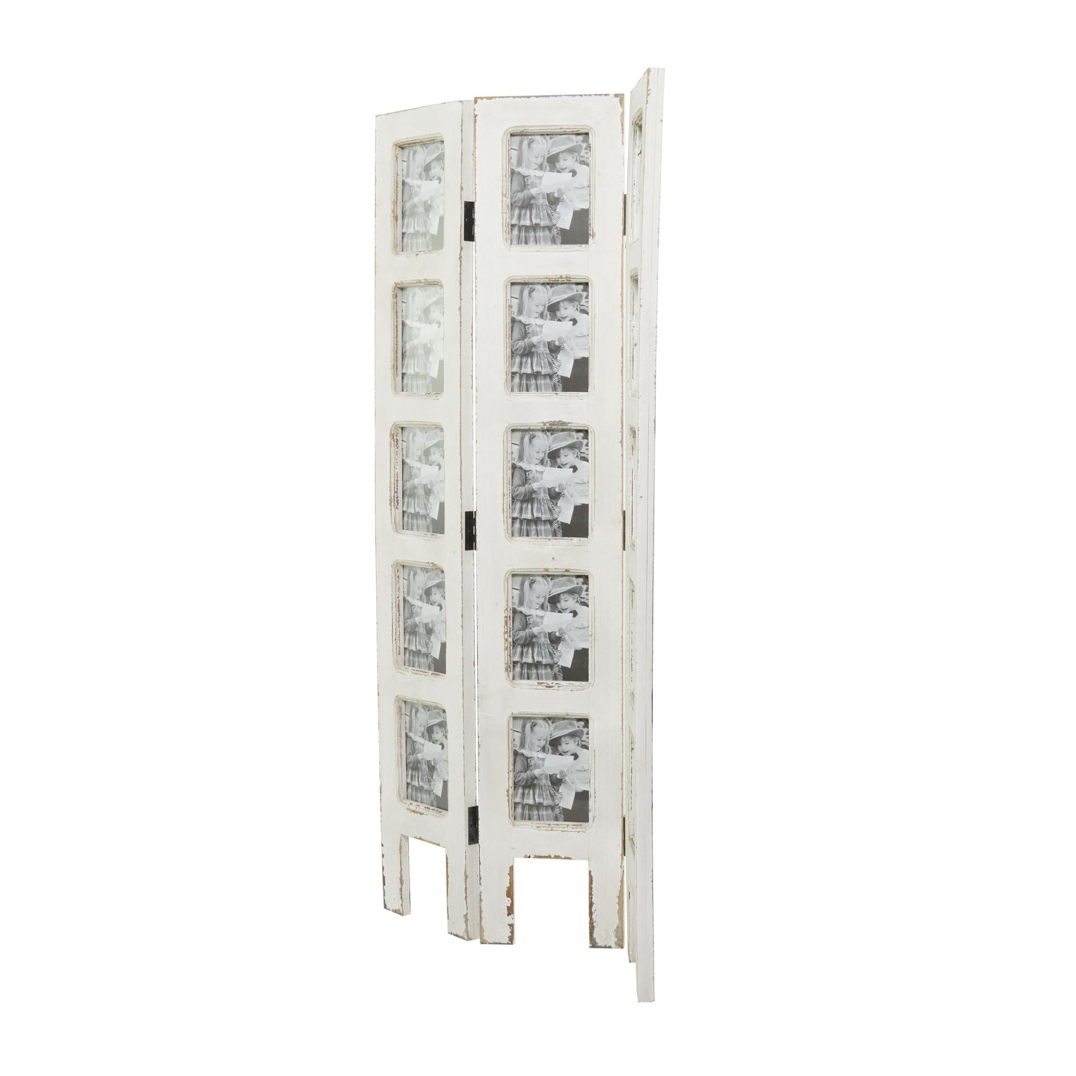 DecMode 27" x 51" White Wood Hinged Foldable Partition 3 Panel Room Divider Screen with 15 Photo Slots, 1-Piece