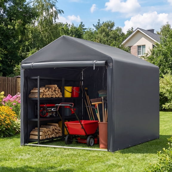 Erommy 5x7 FT Storage Sheds , Portable Sheds and Outdoor Storage with Rolled up Zipper Door for Motorcycles,Bikes and Garden Tools