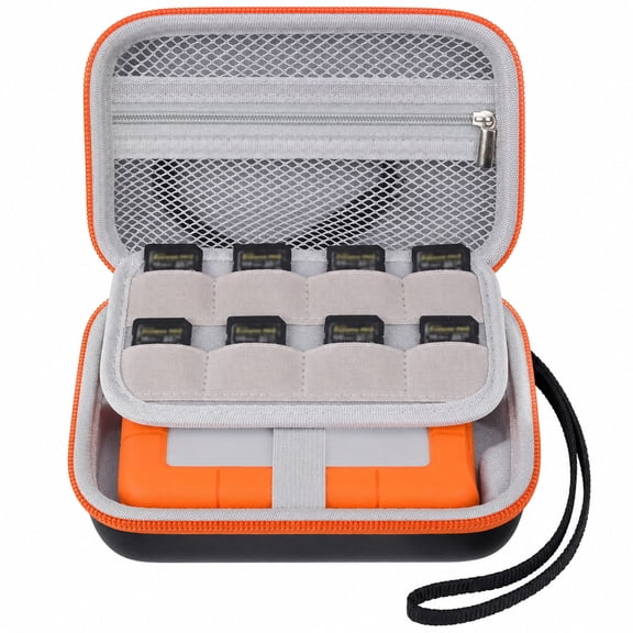 Case Compatible with LaCie Rugged Mini 1TB/ 2TB/ 4TB/ 5TB External Hard Drive Portable HDD, Storage Holder for Hard Drives for Mac and PC Computer & USB 3.0 2.0 Cable SD Cards (Orange, Medium)