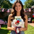 thumbnail image 3 of YardChic Independence Day Artificial Handheld Bouquet, Red White and Blue Artificial Tulip Flowers, Independence Day Knitted Flower Bouquet for 4th of July 250th Anniversary Decor, 3 of 4