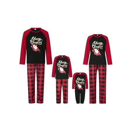 

Suanret Christmas Family Matching Pajamas Sets Santa Claus Print T-shirt Plaid Pants Homewear Sleepwear Pjs Red Black Mom-4XL