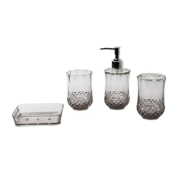 4 piezas Portacepillos de dientes Dispensador de loción Artículos de tocador Jabonera Vaso para cepillo de dientes Negro