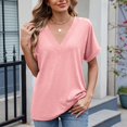 thumbnail image 3 of New summer arrivals Olyvenn T Shirts Short Sleeve V Neck Tees Womens Fashion Tops Trendy Lightweight Soft 2025 Casual Summer Spring Outfits Pink XXXL, 3 of 8