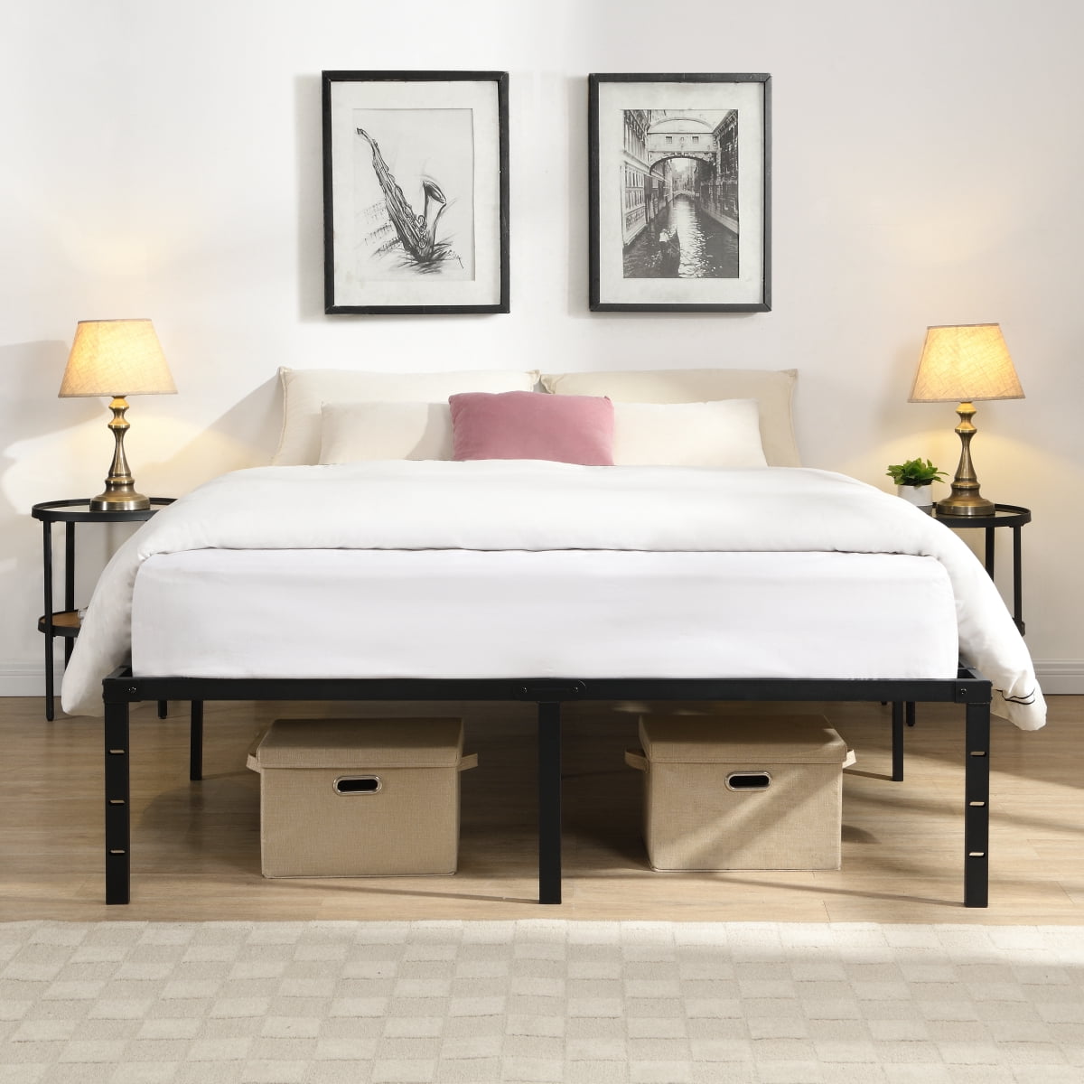 Black Queen Size Heavy-Duty Metal Bed Frame   Noise-Free  Quick & Easy Assembly