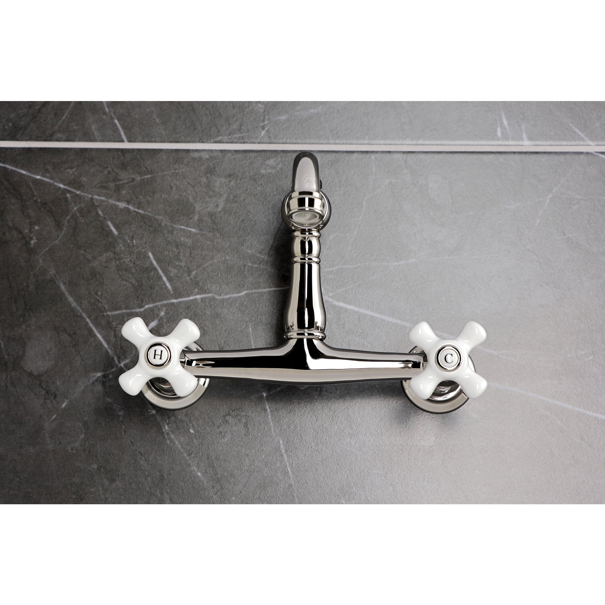 Kingston Brass KS3256PX Vintage Double-Handle Wall-Mount Bridge Kitchen Faucet, Polished Nickel