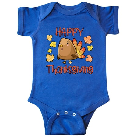 

Inktastic Happy Thanksgiving Cute Little Turkey with Fall Leaves Gift Baby Boy or Baby Girl Bodysuit