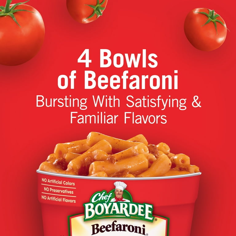 Chef Boyardee Beefaroni, Microwave Meal, 7.5 oz. Bowl 4-Count