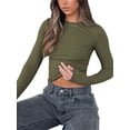 thumbnail image 3 of Liacowi Women Basic Long Sleeve T Shirts Crewneck Ribbed Knit Slim Fit Crop Tops Streetwear, 3 of 6