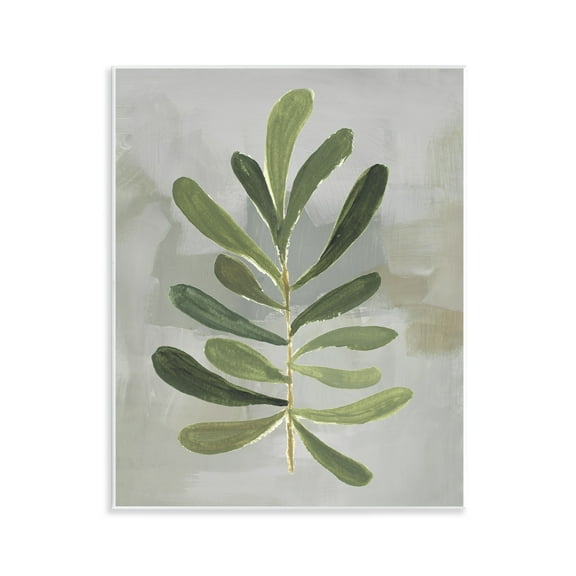 Stupell Industries Single Green Leaf Branch Floral Painting Unframed Art Print Wall Art, 11 x 14