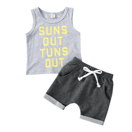 

WPNAKS Baby Shorts Set Letter Print Round Neck Sleeveless Tank Tops + High Waist Stretch Shorts Summer Cute Two Piece Set