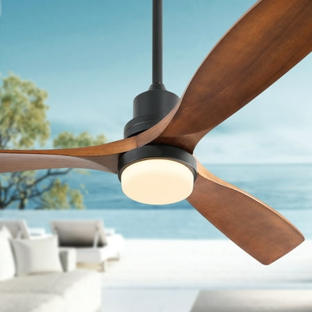 

52-inch Modern Flush Ceiling Fans with Single Lights Indoor Farmhouse Ceiling Fan with 6 Speed Remote Control LED Bulb Energy-Saving DC Motor Natural Walnut Finish with 3 Wooden Fan Blades