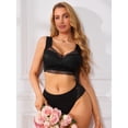 thumbnail image 5 of INSPIRE CHIC Women's Plunge Lace Wireless Push Up Pullover Bra Full Coverage Anti-Sagging Wide Strap Everyday Bras M Black, 5 of 5