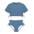 thumbnail image 3 of Girl's Swimsuits Bikini Two Piece High Waist Bandeau Top Bottom Play Kids Beachwear, 3 of 5