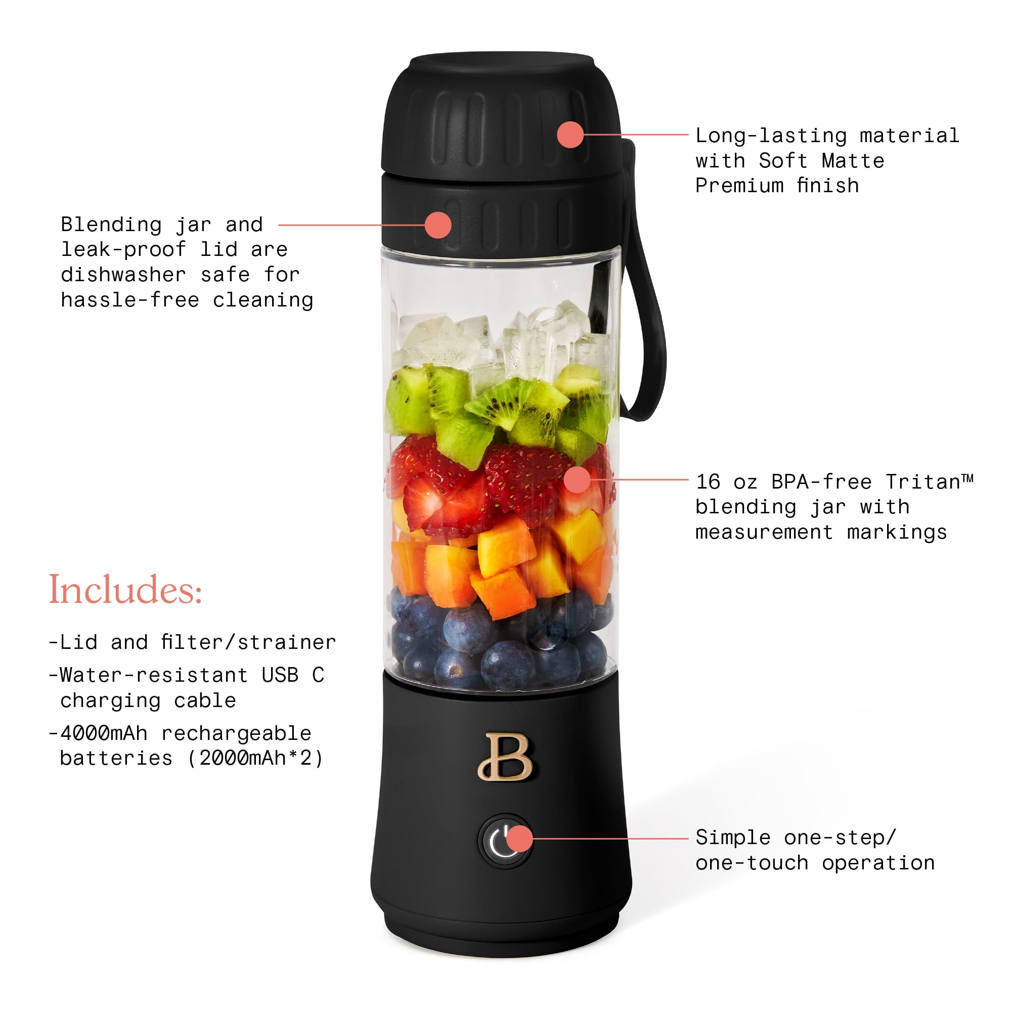 BlendJet 2.0 Portable Rechargeable Blender with Drinking Lid 