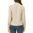 thumbnail image 4 of MODA NOVA Juniors Printed Long Sleeve Piped Button Down Shirts Khaki XS, 4 of 7