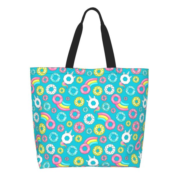 Fotbe Donut Bolsa Tote Estética de Lona con Estampado para Mujer - Bolsa Reutilizable de Hombro Casual para Vacaciones, Compras, Trabajo y Gimnasio
