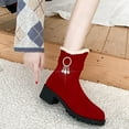 thumbnail image 2 of Xfvqtps Womens Mid Calf Boots Plush Fleece Line Suede Upper Chunky Heel Zipper Up Rhinestone Buckle Winter Snow Boots Women Solid Color Shoes Casual Warm Ankle Boots Red, 2 of 9