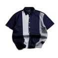 thumbnail image 2 of Mens Knit Shirts Short Sleeve Button Down Casual Shirt Vintage Old Money Textured Stripe Polo Shirts Vacation Beach Tops Size 2XL Navy, 2 of 6