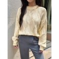 thumbnail image 4 of Casual Women Long Sleeve Sweater Fall Ribbed Knit Pullover Loose Crewneck Cable Sweater Jumper Tops  M, 4 of 5