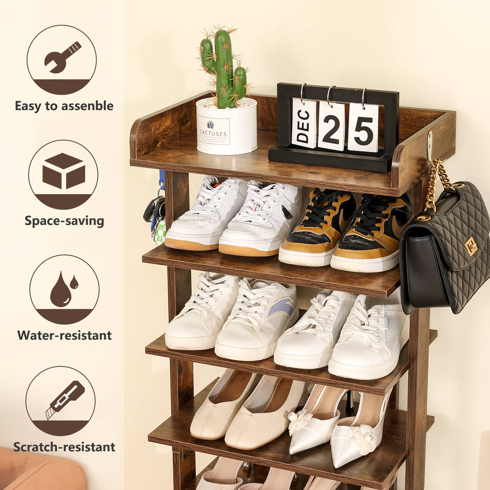  usikey Large Vertical Shoe Rack, 8 Tiers Wooden Shoes Racks  with Bottom Drawer, Top Storage & 2 Hooks, Double Shoes Storage, Modern Shoe  Rack Organizer, Shoe Tower for Entryway, Hallway, Black 