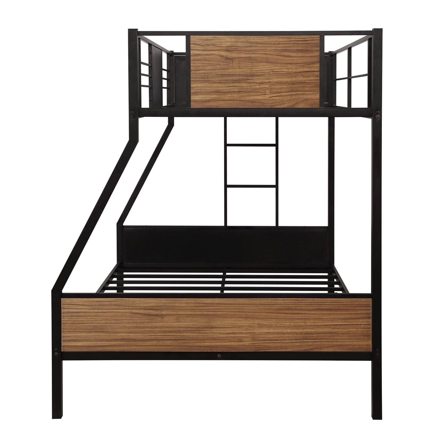 Kepooman Twin-over-Full Modern Steel Bunk Bed with Guardrail & Ladder for Dorm, 77.2" x 54.7" x 66.5", Black Kepooman Twin-over-Full Modern Steel Bunk Bed with Guardrail & Ladder for Dorm, 77.2" x 54.7" x 66.5", Black