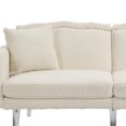 thumbnail image 7 of Convertible Sofa Bed with 2 Pillows, Button-Tufted Small Futon Couch with Acrylic Feet, Teddy Upholstered Loveseat Sofa with Armrest for Living Room, Bedroom, Office, White, 7 of 7