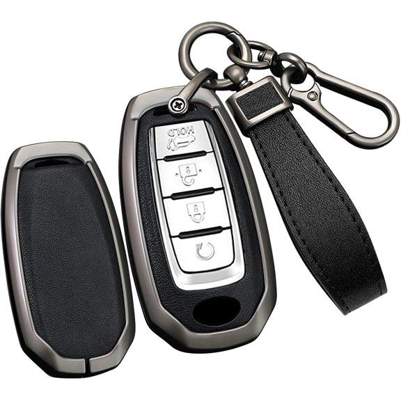 Key Fob Cover Compatible with Infiniti Q50 Q60 QX50 QX55 QX60 2019-2022 4 Button Keychain Case Holder Protector,Long Keychain-black