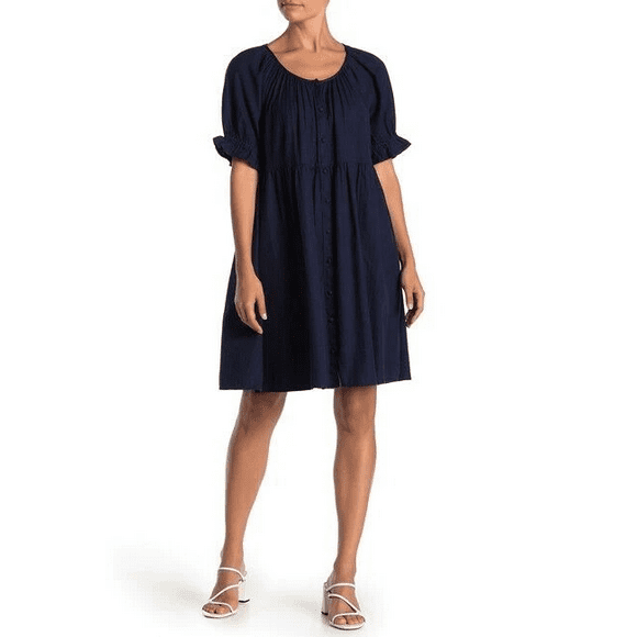 Susina Women Size XXS Cotton Baby Doll Peasant Style Dress Navy Blue Fits AS S