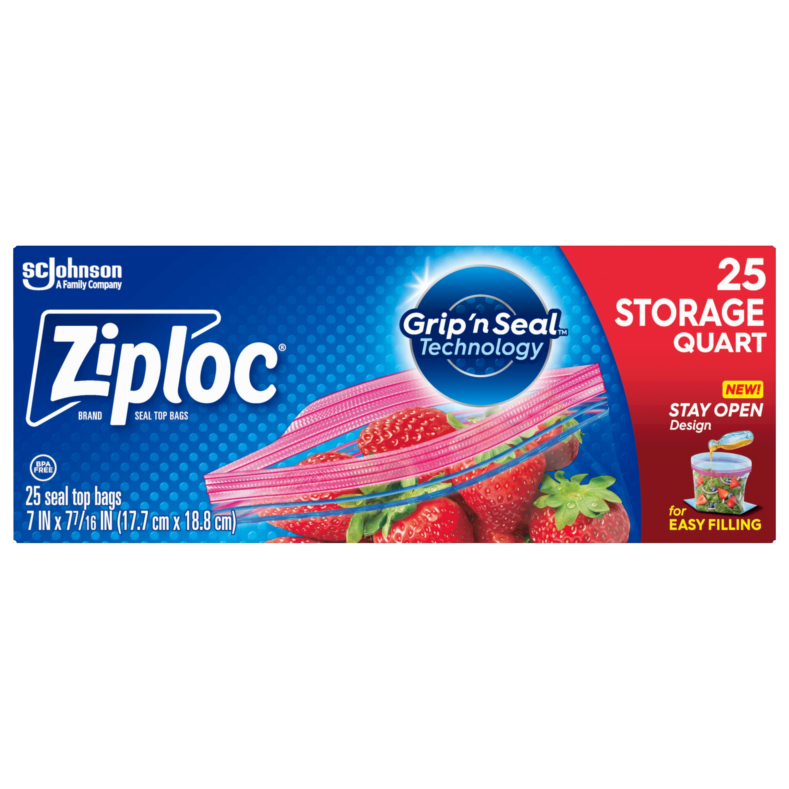 Ziploc® Brand Storage Bags With New Stay Open Design, Quart, 100