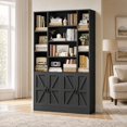 thumbnail image 3 of Hiphuta 75" Tall Modern Bookcases with 2 Double Door Cabinet, 47"Wide Wooden Storage Bookshelf for Living Room Home Office Entryway, Black, 3 of 6