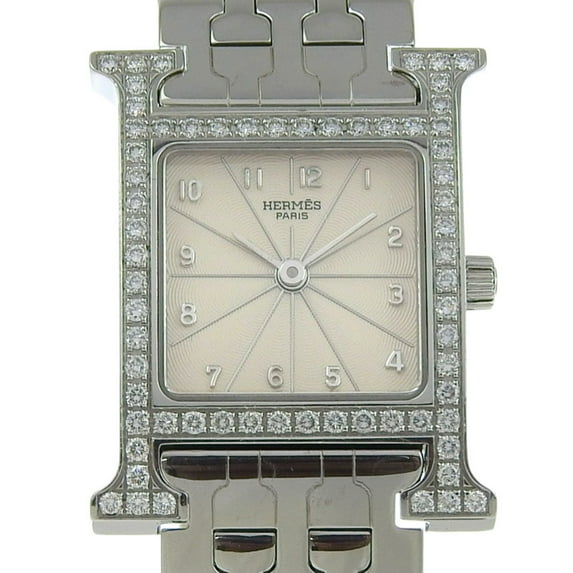 Pre-Owned Hermès H Watch HH1.230, Diamond Bezel, Stainless Steel, Quartz Movement,... (Good)