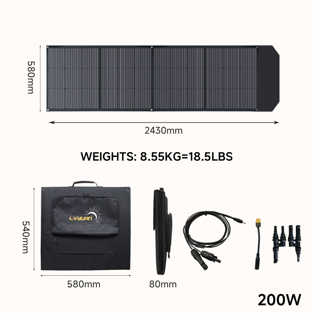 EFFORTWAY 200W Portable Solar Panel Foldable Solar Panel Charger with Adjustable Kickstands Waterproof IP67 for Camping, Home, RV, Boat, Outdoor, Power Station, off Grid System