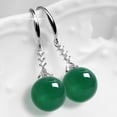 thumbnail image 4 of Pendientes elegantes bañados en plata Pendientes de ágata verde calcedonia para mujer Pendientes largos de esmeralda Pendientes antigemas, diseño elegante Hipoalergénico, 4 of 5