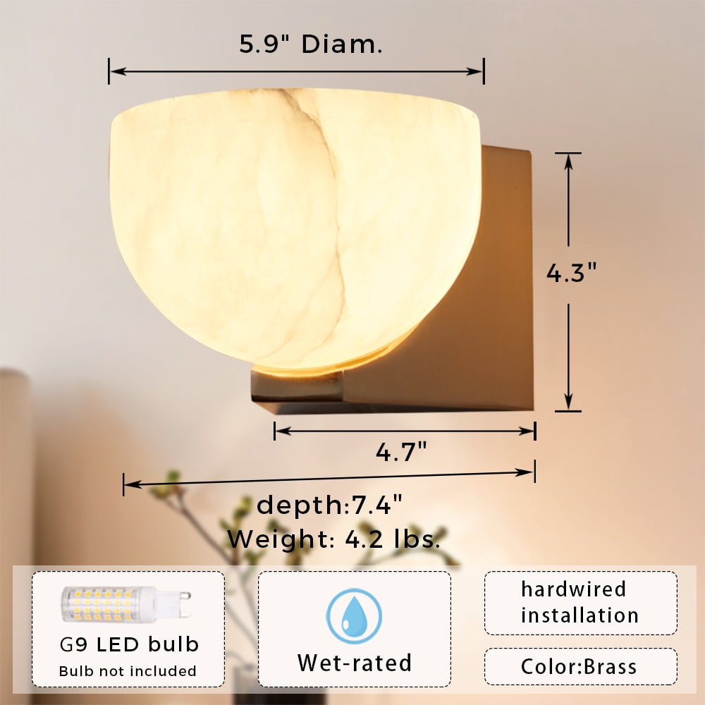 Handcarved Globe-Like Contours Alabaster Sconce, Wall Light for Living Room , Bedroom Wall Light Sconce(Gold)