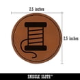 thumbnail image 2 of Spool of Thread Sewing 2.5" Faux Leather Round Engraved Iron-On Patch - Brown, 2 of 6