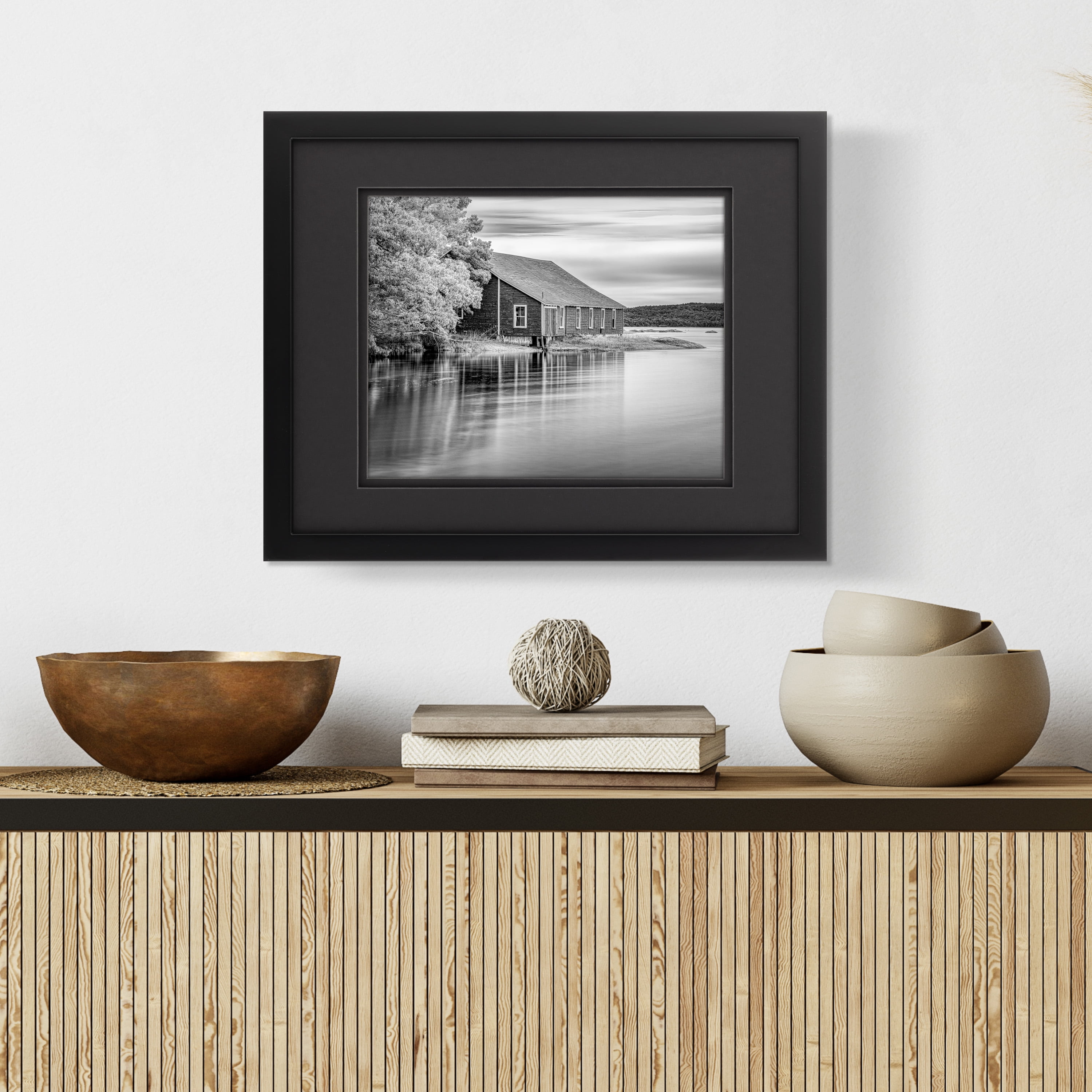Gallery Solutions 11x14 Black Wood Wall Frame with Double Black Mat for 8x10 Image
