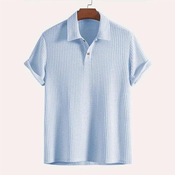 Men Polo Shirt Short Sleeve Waffle Tee Shirts Basic Blue Summer Outfits for Men