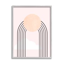 Stupell Industries Modern Geometric Rainbow Arch Lines Pink Sky Sun Abstract Painting Gray Framed Art Print Wall Art, 16 x 20
