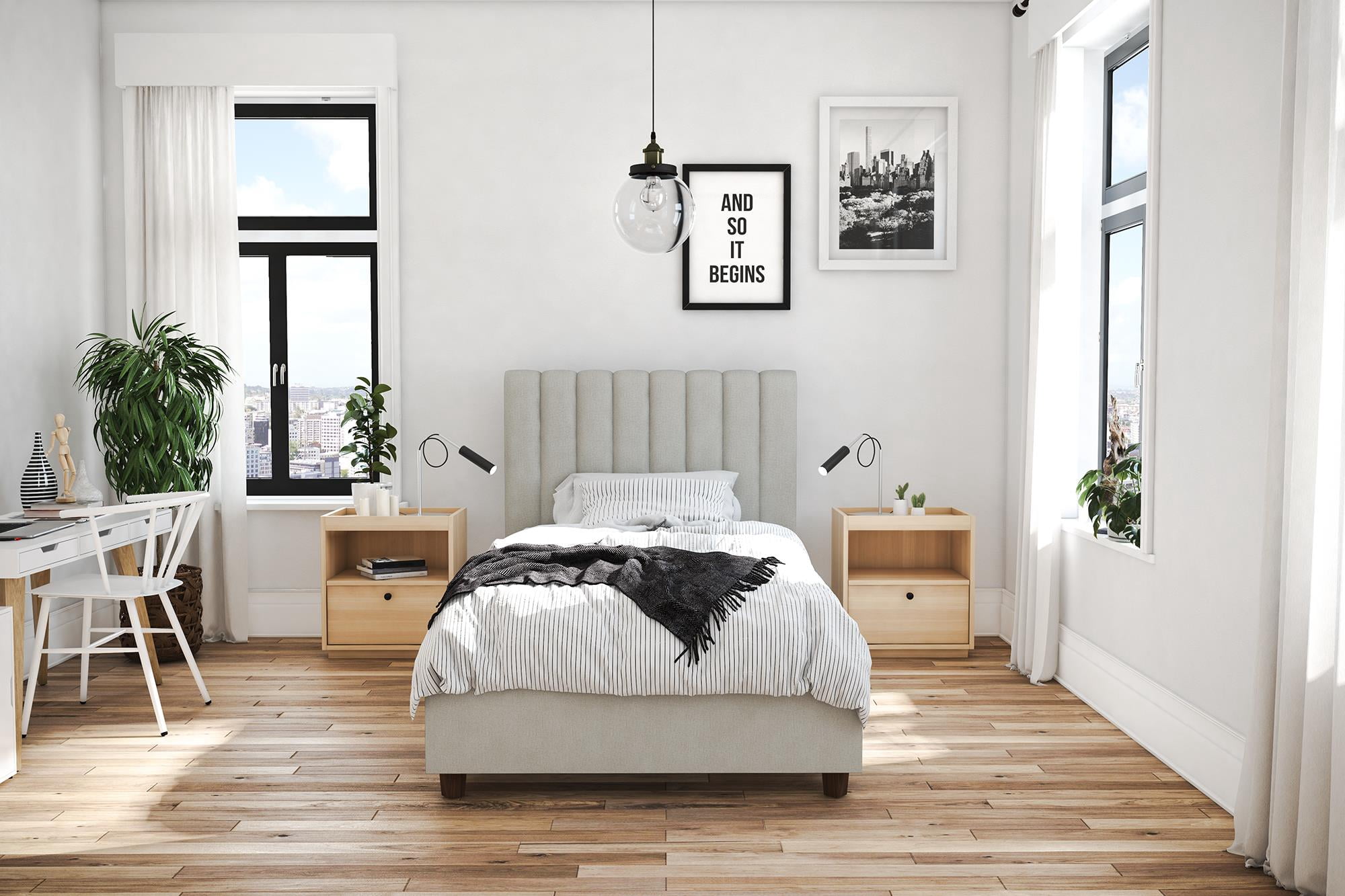 Novogratz Brittany Upholstered Bed, Twin, Gray Linen