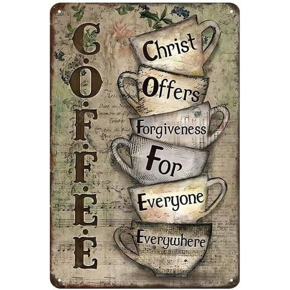 Coffee Bar Decor Coffee Signs for Coffee Bar Decor, Christ Offers Metal Tin Sign 12 X 8 Inch