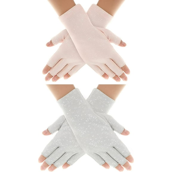 2 Pairs Women Sunblock Fingerless Gloves Non-Skid Summer Gloves UV Skin Protection Hands Cover for Outdoor Sports Touchscreen Gloves