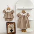 thumbnail image 3 of Vestido de princesa con cuello de encaje para niña, vestidos de estilo coreano con mangas abullonadas, camisa para muñeca bebé, conjunto Bloomer, traje para hermanas, 3 of 6