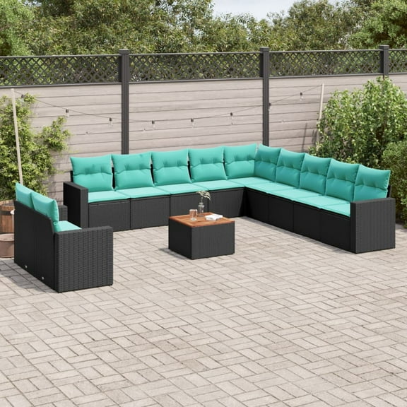 vidaXL 12 Piece Patio Sofa Set with Cushions Black Poly Rattan